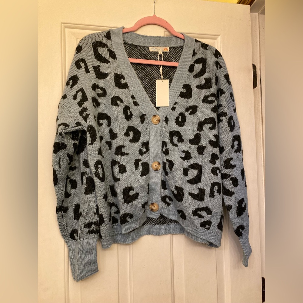 C & C California brand, Leopard Print Button-Up Cardigan Sweater, large